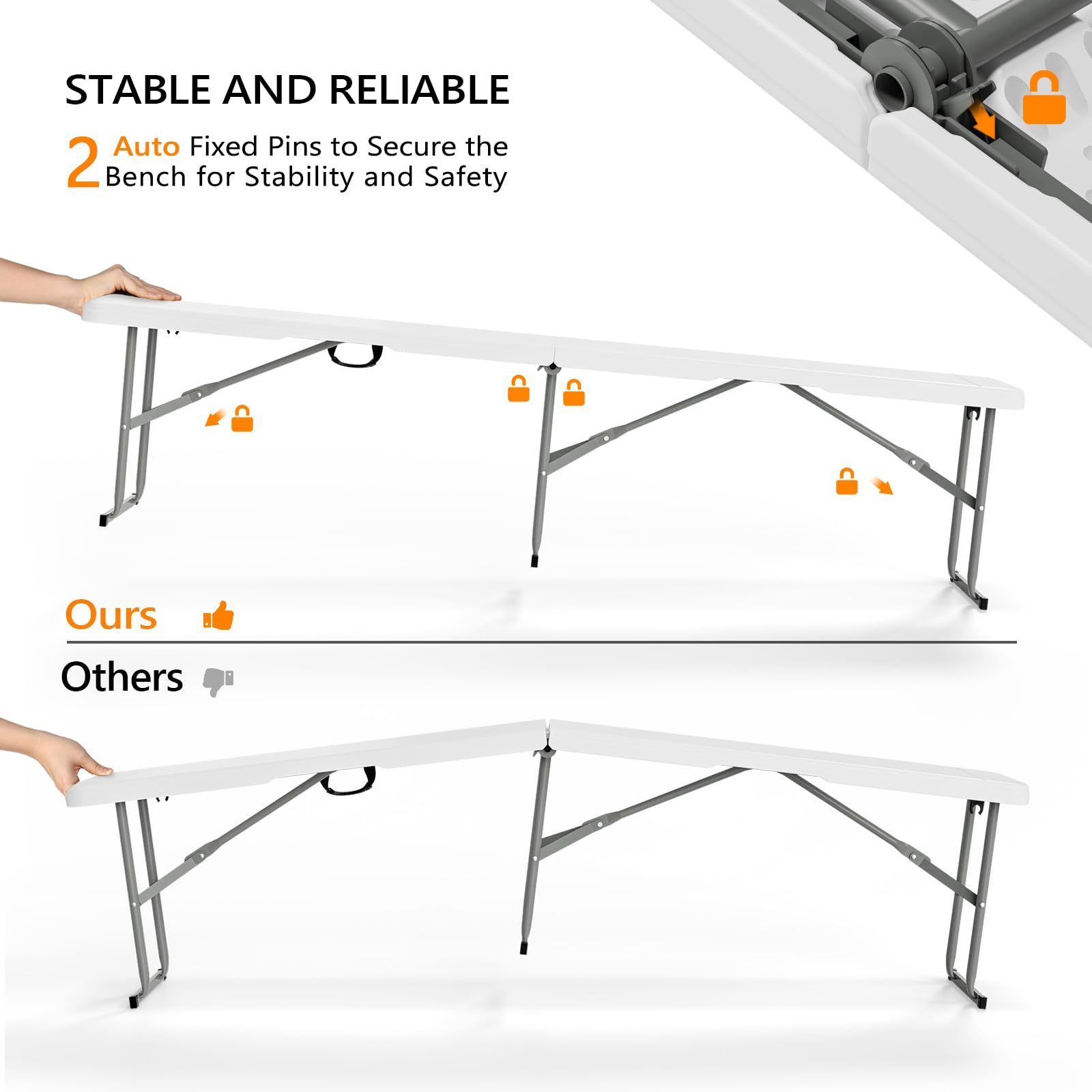 4FT Folding Table/Bench, Portable Plastic Catering Table